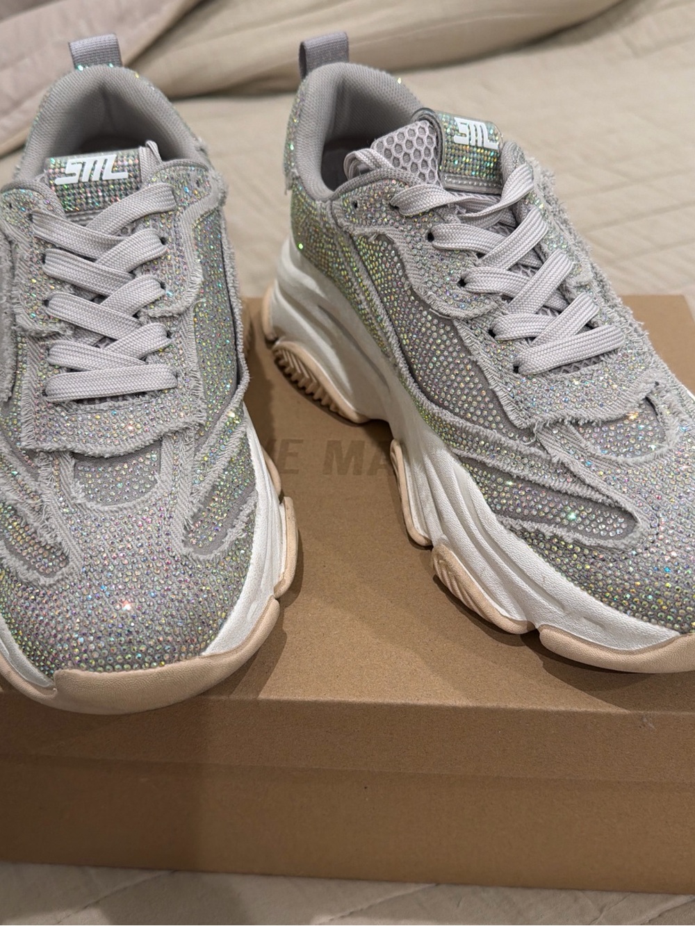 Steve Madden Iridescent Crystal Embellished Platform Sneakers - Silver